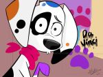  101_dalmatian_street 101_dalmatians 4:3 canid canine canis da_vinci_(101_dalmatians) dalmatian disney domestic_dog feral fur mammal paint simple_background spots spotted_body spotted_fur surprise watermark 