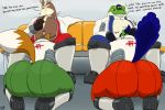  2020 3:2 amphibian anthro avian belly big_butt bird butt canid canine clothing english_text falco_lombardi fox fox_mccloud frog group hi_res lagomorph leporid male male/male mammal nintendo oral overweight overweight_male peppy_hare pizzaozzy_(artist) rabbit slippy_toad star_fox text tight_clothing video_games 