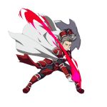  1boy armored_boots black_pants boots cape closed_mouth faulds gloves grey_eyes heathcliff highres holding holding_shield holding_sword holding_weapon looking_at_viewer male_focus official_art pants red_footwear shield shoulder_armor silver_hair solo spaulders sword sword_art_online weapon white_cape white_gloves 