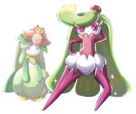  brown_eyes commentary conmimi creature dancing english_commentary eyelashes full_body gen_5_pokemon gen_7_pokemon lilligant looking_at_another no_humans one_eye_closed pokemon pokemon_(creature) purple_eyes simple_background sparkle standing tsareena white_background 