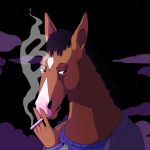  1:1 2020 anthro bojack_horseman bojack_horseman_(character) cigarette clothing cloud diamond_(marking) equid equine facial_markings head_markings hi_res horse jacket looking_at_viewer mammal mane markings netflix night ritasart1 smoke smoking star topwear 