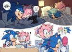 2025 amy_rose anthro anthro_on_anthro bedding bite biting_lip biting_own_lip blanket blue_body clothing cucumber cucumber_on_eye digital_media_(artwork) duo eulipotyphlan exclamation_point female food fruit gloves green_eyes handwear hedgehog hi_res holding_mirror holding_object kiikoi11 lamp male male/female mammal mirror noodles pillow pink_body plant sega self_bite shirt sitting sleeping smile soda_bottle sonic_the_hedgehog sonic_the_hedgehog_(series) sound_effects surprised tail topwear under_covers vowelless vowelless_sound_effect white_clothing white_gloves white_handwear zzz