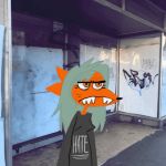  1:1 2019 angry animated anthro black_nose cate_wurtz cigarette drugs english_text eyelashes female freckles fur green_hair hair half-closed_eyes humanoid_pointy_ears lenore_(lamezone) low_res mammal narrowed_eyes orange_body orange_fur photo_background real sharp_teeth short_playtime smoke smoking solo teeth text unknown_species yellow_eyes 