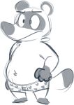  2020 animal_crossing anthro belly canid canine clothing goronic male mammal nintendo raccoon_dog simple_background slightly_chubby solo tanuki tom_nook_(animal_crossing) underwear video_games 