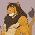  1:1 2020 anthro digital_media_(artwork) felid koorivlf lion male mammal mane muscular muscular_male nipples nout pantherine solo 