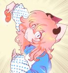  2020 absurd_res anthro blue_eyes blush canid canine canis clothed clothing digital_media_(artwork) female food fur furbait_(artist) hair hi_res looking_at_viewer mammal open_mouth simple_background wolf 