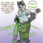  2_penises animal_genitalia animal_penis anthro apology bdsm begging_for_sex begging_to_cum bodily_fluids clothing coati cum cum_on_clothing female female/female frailfennec fur genital_fluids genitals green_body green_fur hemipenes incest_(lore) machine mammal mature_female multi_genitalia multi_penis penis petplay procyonid protogen raccoon roleplay size_difference wallkisser 