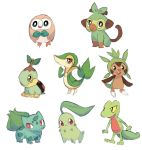 :d bird brown_eyes bulbasaur charamells chespin chikorita claws closed_mouth creature full_body gen_1_pokemon gen_2_pokemon gen_3_pokemon gen_4_pokemon gen_5_pokemon gen_6_pokemon gen_7_pokemon gen_8_pokemon green_eyes grookey no_humans open_mouth pokemon pokemon_(creature) red_eyes rowlet simple_background sitting smile snivy standing treecko turtwig white_background 