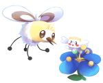 commentary conmimi creature cutiefly english_commentary eye_contact flabebe flower flying full_body gen_6_pokemon gen_7_pokemon looking_at_another no_humans pokemon pokemon_(creature) simple_background white_background 