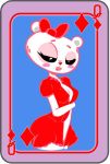  anthro big_breasts big_butt black_eyes blouse blush bottomwear bow breasts butt card cleavage clothed clothing dreams_(video_game) female frances_(dreams) fur looking_at_viewer mammal open_mouth red_nose smile solo standing teeth thick_thighs tongue topwear unknown_artist ursid video_games white_body white_fur wide_hips 
