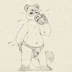  1:1 2019 animal_crossing anthro balls belly canid canine clothing eyes_closed flaccid genitals hollo_nut humanoid_genitalia humanoid_hands humanoid_penis male mammal navel nintendo nipples penis raccoon_dog simple_background slightly_chubby solo tanuki text tom_nook_(animal_crossing) underwear video_games 