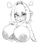  adelia_(changbae) big_breasts blush bodily_fluids breasts changbae cleavage clothed clothing female goblin hi_res huge_breasts humanoid inverted_nipples looking_at_viewer monochrome nipples simple_background solo sweat white_background 