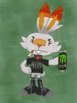 2019 accessory angry boots buckteeth cate_wurtz cigarette clothing collar dipstick_ears ear_piercing eyelashes feral footwear frown fur goth hi_res long_ears monster_energy multicolored_ears nine_inch_nails nintendo orange_body orange_eyes orange_fur piercing pok&eacute;mon pok&eacute;mon_(species) scorbunny shirt simple_background smoking spiked_collar spikes teeth topwear tuft video_games white_body white_fur 
