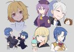  1boy 6+girls ahoge arcueid_brunestud atlas_academy_uniform beret black_keys_(type-moon) blonde_hair blush braid braided_ponytail brown_hair chibi chibi_inset ciel_(tsukihime) dual_persona fighting floating_clothes floating_hair food glasses green_eyes grey_eyes grey_hair hat highres holding holding_weapon ice_cream kouta_(kesigomutopen) looking_at_viewer mario_gallo_bestino melty_blood multiple_girls nun purple_eyes purple_hair red_eyes riesbyfe_stridberg short_hair sion_eltnam_(type-moon) sion_eltnam_atlasia smile spoon sweat sweater tsukihime tsukihime_(remake) tunic turtleneck turtleneck_sweater twintails utensil_in_mouth vest weapon yellow_vest yumizuka_satsuki 