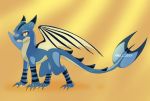  2019 absurd_res ambiguous_gender blue_body blue_scales claws dragon dragons:_rescue_riders feral gradient_background hi_res looking_at_viewer mellzeey orange_background scales simple_background solo winger_(rescue_riders) wings yellow_eyes 