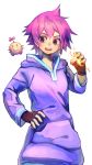  1girl doseisan gloves gtcockroach highres hood hoodie kumatora magic mother_(game) mother_3 pink_hair short_hair simple_background white_background 