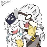  1:1 alcohol alpha_channel beer beverage blush female friends hi_res kindred_(lol) lamb_(lol) league_of_legends male nickick90 rengar_(lol) riot_games simple_background smile video_games 