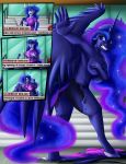  2019 absurd_res anthro big_breasts breast_expansion breasts butt clothing comic english_text equid featureless_crotch female friendship_is_magic hand_on_breast hi_res horn horn_growth human human_to_anthro james_corck mammal my_little_pony nude princess_luna_(mlp) solo species_transformation standing text torn_clothing transformation wing_growth winged_unicorn wings 