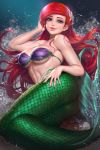  abs ariel_(disney) blue_eyes breasts butt cleavage clothed clothing disney female hair looking_at_viewer looking_back marine merfolk neoartcore red_hair solo the_little_mermaid 