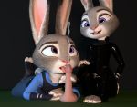  3d_(artwork) anthro bodily_fluids chickenass clothed clothing cum digital_media_(artwork) dildo disney duo ejaculation feet fellatio female foot_fetish foot_play footjob fur genital_fluids genitals hi_res judy_hopps lagomorph leporid mammal oral penile penis purple_eyes rabbit rubber sex sex_toy toes zootopia 