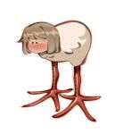  1girl bird_girl blonde_hair blush deformed dungeon_meshi falin_touden falin_touden_(chimera) friedbaens full_body highres long_legs pukeko short_hair simple_background solo white_background 