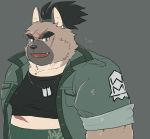  2020 anthro belly canid canine canis cddi_h clothing cute_fangs domestic_dog male mammal overweight overweight_male scar shirt simple_background solo sumo tokyo_afterschool_summoners topwear video_games yasuyori 