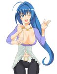  a1 blue_hair breasts cleavage hayase_mitsuki kimi_ga_nozomu_eien large_breasts long_hair navel one_eye_closed sexually_suggestive solo 