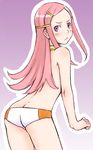  anemone_(eureka_seven) blush butt_crack eureka_seven eureka_seven_(series) face flat_chest ha-ru hair_ornament hairclip long_hair panties pink_eyes pink_hair solo topless underwear 