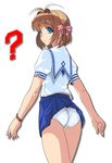  a1 ass blue_eyes braid brown_hair flat_ass hair_ribbon kimi_ga_nozomu_eien panties pantyshot ribbon school_uniform short_hair skirt skirt_lift solo suzumiya_haruka underwear 