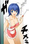  a1 ahoge apron blue_hair blush breasts cleavage covered_nipples hayase_mitsuki kimi_ga_nozomu_eien large_breasts naked_apron open_mouth solo 