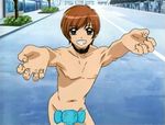  animated animated_gif armpits brown_hair censored collar dancing day elephant exhibitionism green_eyes hands hypnotic inukami! kawahira_keita lowres male_focus navel nipples novelty_censor nude open_mouth outdoors public_nudity screencap solo what 