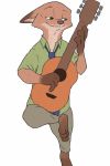  2019 anthro barefoot bottomwear canid canine clothed clothing disney fox fully_clothed guitar mammal musical_instrument necktie nick_wilde pants piberius_w playing_guitar playing_music plucked_string_instrument red_fox shirt simple_background solo string_instrument topwear white_background zootopia 