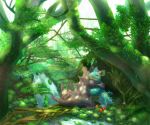  :d ^_^ apple closed_eyes commentary_request creature day flower food forest fruit gen_1_pokemon grass hug kikuyoshi_(tracco) nature nidoking nidoqueen nidoran nidoran_(female) nidorino no_humans open_mouth outdoors pokemon pokemon_(creature) river smile standing sunlight tree water 