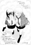  2girls absurdres blush couple embarrassed girl_friends_(manga) happy highres ikdtk4 jacket kumakura_mariko long_hair monochrome multiple_girls necktie oohashi_akiko scarf school_uniform short_hair simple_background skirt smile text thighs translation_request uniform yuri 