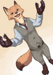  2019 anthro barefoot brown_body brown_fur canid canine clothed clothing disney fox fully_clothed fur green_eyes mammal nick_wilde open_mouth open_smile pawpads piberius_w red_fox smile solo standing zootopia 