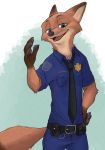  2019 anthro bottomwear brown_body brown_fur canid canine cheek_tuft clothed clothing disney facial_tuft fox fully_clothed fur mammal neck_tuft necktie nick_wilde open_mouth open_smile pants pawpads piberius_w red_fox shirt smile solo topwear tuft zootopia 