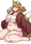  animal_humanoid asian_clothing belly big_breasts blonde_hair blush bottomless breasts canid canid_humanoid canine canine_humanoid chest_wraps cleavage clothed clothing cup curvy_figure deep_navel dipstick_ears dipstick_tail drinking east_asian_clothing eyewear female fox_humanoid glasses hair hi_res holding_cup holding_object humanoid inner_ear_fluff japanese_clothing kikunoya light_skin looking_at_viewer mammal mammal_humanoid multicolored_ears multicolored_tail navel open_clothing open_robe open_topwear overweight overweight_female robe simple_background sitting solo thick_thighs topwear tuft voluptuous white_background wide_hips wraps yellow_eyes yukata 