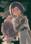  black_background denney_(sukeru_ramune) highres kojirou_(pokemon) poke_ball pokemon pokemon_(anime) pokemon_(creature) smile smoke weezing 