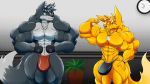 16:9 anthro big_muscles black_body black_fur brother brothers bulge canid canine clothing duo fennec flexing fox fur huge_muscles jewelry male mammal muscular muscular_male necklace sibling speedo swimwear taiko-sihori yellow_body yellow_fur 
