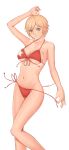  1girl alice_garnet_nakata blonde_hair blush breasts collarbone green_eyes highres looking_at_viewer navel open_mouth popo_agaga short_hair simple_background solo swimsuit the_king_of_fighters white_background 