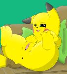  anus bedroom_eyes big_butt blush butt cleft_tail female feral fur genitals looking_at_viewer lying malawrist narrowed_eyes nintendo open_mouth pikachu pok&eacute;mon pok&eacute;mon_(species) presenting pussy seductive simple_background smile solo spread_legs spreading thick_thighs tongue video_games wide_hips yellow_body yellow_fur 