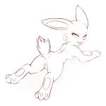 1:1 2014 3_toes absurd_res anthro anus biped blush blush_lines butt chest_tuft claws digital_drawing_(artwork) digital_media_(artwork) eyelashes feet female finger_claws genitals hi_res lagomorph leporid looking_at_viewer looking_back looking_back_at_viewer lying mammal meraence narrowed_eyes on_front open_mouth pawpads rabbit raised_tail rear_view simple_background sketch small_tail snout solo tail toe_claws toes tongue tuft vulva white_background