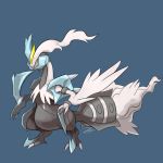  blue_background claws commentary creature english_commentary full_body gen_5_pokemon highres kyurem no_humans pokemon pokemon_(creature) sharp_teeth signature simple_background solo standing teeth white_eyes white_kyurem yellow_sclera zeefster 