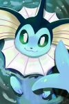  :3 afloat blue_theme closed_mouth creature gen_1_pokemon green_eyes looking_at_viewer no_humans orcaowl pokemon pokemon_(creature) signature smile solo vaporeon water 