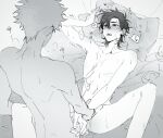  2boys after_sex anal antenna_hair bed_sheet blush cheng_xiaoshi chinese_text completely_nude condom cum cum_in_ass cum_on_ass cum_on_body cum_on_male cum_on_self cum_on_stomach ejaculation erection greyscale heart highres holding_another's_wrist holding_hands kouhai99153 looking_at_another lu_guang lying male_focus male_penetrated missionary monochrome multiple_boys nude on_back on_bed open_mouth penis pillow pillow_grab saliva sex shiguang_dailiren spoken_heart spread_legs sweat tissue_box trembling used_tissue yaoi 