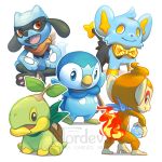  :d bird chimchar closed_mouth commentary creature english_commentary fushigi_no_dungeon gen_4_pokemon happy highres monkey no_humans nordeva open_mouth penguin piplup pokemon pokemon_(creature) pokemon_(game) pokemon_fushigi_no_dungeon riolu shinx simple_background sitting smile standing turtwig watermark white_background 