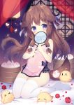  &gt;_&lt; 1girl =_= animal_ears azur_lane bamboo_steamer bangs baozi bird blue_eyes blurry blurry_background blush blush_stickers bow breasts brown_hair bug butterfly chestnut_mouth chick china_dress chinese_clothes commentary_request covered_navel covering_mouth crescent crescent_hair_ornament curtains dog_ears dog_girl dog_tail dress eyebrows_visible_through_hair fan floral_print flower food full_body fumizuki_(azur_lane) hair_bow hair_ornament hairclip highres holding holding_fan holding_food insect knees_together_feet_apart lantern long_hair looking_at_viewer manjuu_(azur_lane) on_bed petals pink_dress purple_bow ribbon see-through short_dress side_slit sidelocks sitting sitting_on_bed sleeveless sleeveless_dress small_breasts solo_focus tail thighhighs thighs tsukimi_(xiaohuasan) two_side_up wariza white_bow white_legwear window |_| 