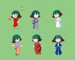  1girl :3 =_= alternate_costume animal_ears arms_up chibi china_dress chinese_clothes clothing_request dress fan folding_fan green_background hair_ornament holding holding_fan indian_clothes kasodani_kyouko long_sleeves multiple_views open_mouth outstretched_arm rakugaki-biyori red_dress sari short_sleeves simple_background skirt smile solid_oval_eyes striped striped_skirt tagme tail touhou traditional_clothes vietnamese_dress 