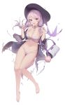  absurdres bikini breasts choker chyo fang hat highres large_breasts lavender_hair long_hair low_twintails navel off_shoulder open_clothes open_robe original purple_eyes robe skin_fang swimsuit twintails 