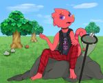  animal_crossing anthro arthropod butterfly chameleon clothed clothing day dialogue flick_(animal_crossing) flower grass haika hi_res insect jacket lepidopteran lizard male neckwear nintendo outside plant reptile scalie shirt sitting solo speech_bubble spread_legs spreading topwear tree video_games 